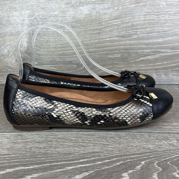 Vionic Minna Boa Women’s Sz 7.5 Black Tan Python Print Slip On Ballet Flats - Picture 1 of 11